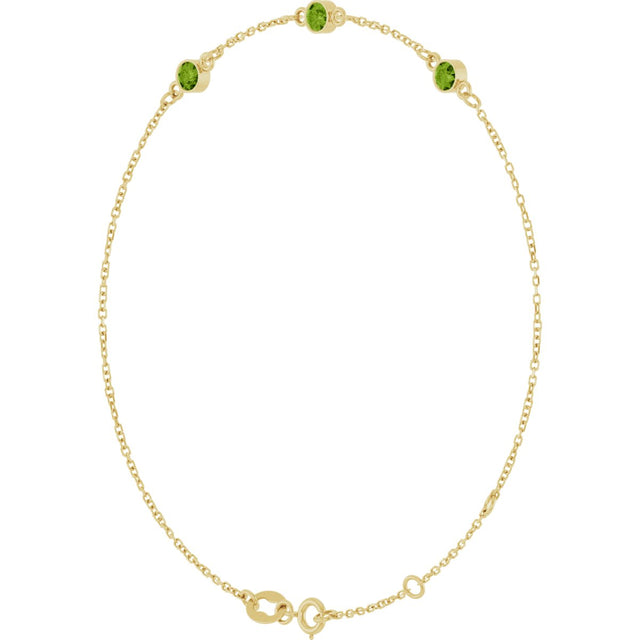14K Gold Round Natural Peridot Bezel-Set Link Bracelet – 25.9x1.7mm - Yellow Gold - view 8