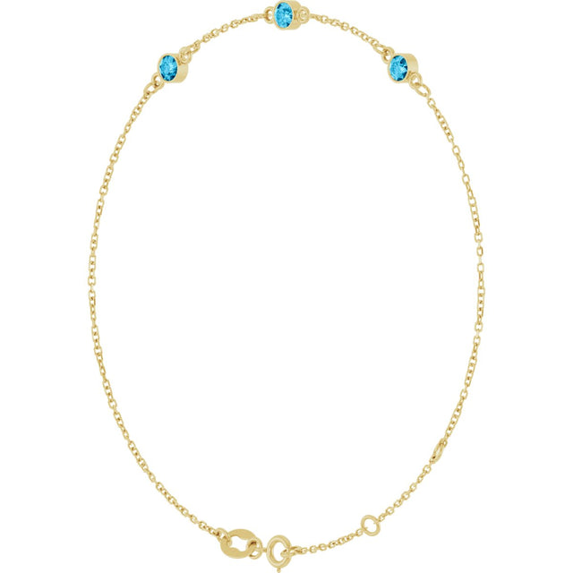 14K Gold Round Natural Aquamarine Bezel-Set Link Bracelet – 25.9x1.7mm - Yellow Gold - view 8