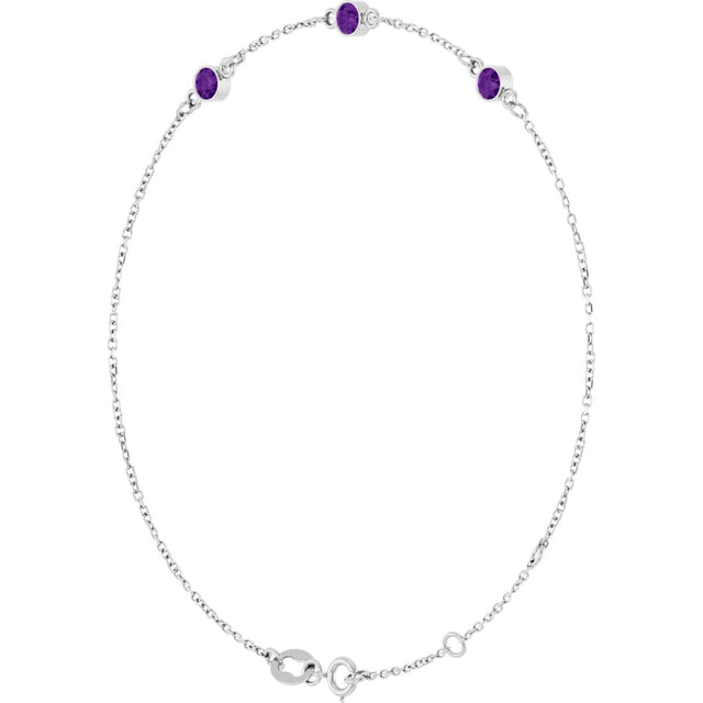 14K Gold Round Natural Amethyst Bezel-Set Link Bracelet – 25.9x1.7mm - White Gold - view 8