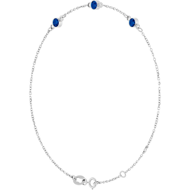 14K Gold Round Lab-Grown Blue Sapphire Bezel-Set Link Bracelet – 25.9x1.7mm - White Gold - view 8