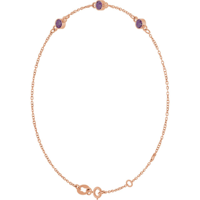 14K Gold Round Lab-Grown Alexandrite Bezel-Set Link Bracelet – 25.9x1.7mm - Rose Gold - view 12
