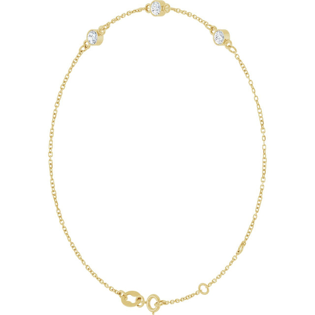 14K Gold Round Natural White Sapphire Bezel-Set Link Bracelet – 25.9x1.7mm - Yellow Gold - view 8