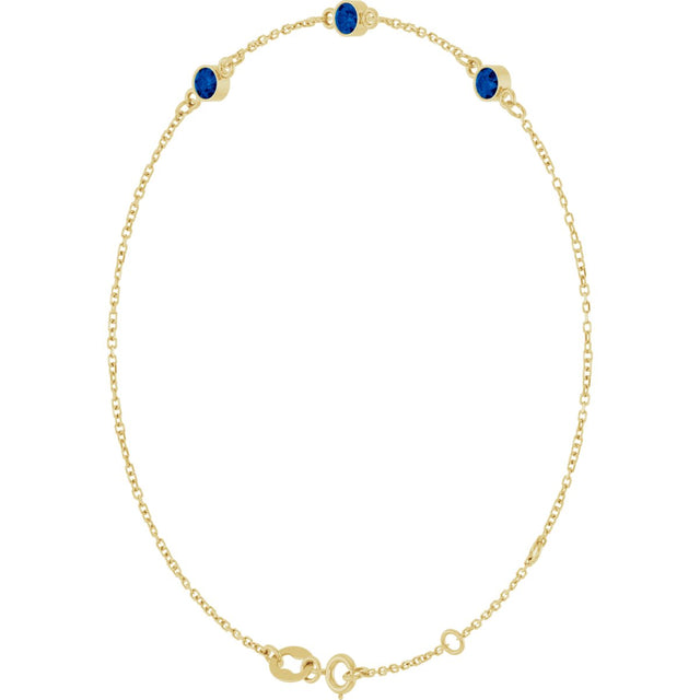 14K Gold Round Lab-Grown Blue Sapphire Bezel-Set Link Bracelet – 25.9x1.7mm - Yellow Gold - view 8