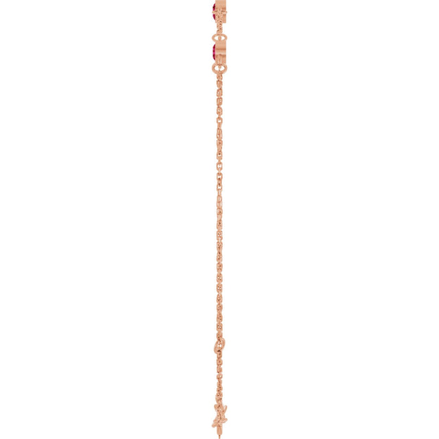14K Gold Round Natural Ruby Bezel-Set Link Bracelet – 25.9x1.7mm - Rose Gold - view 13