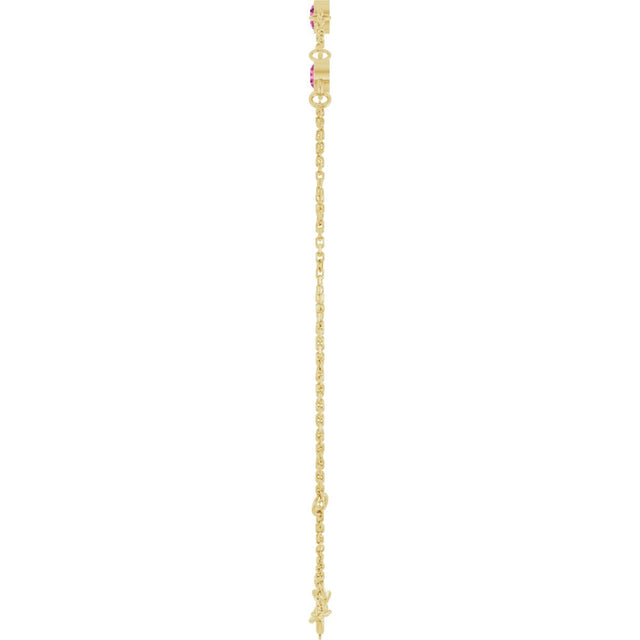 14K Gold Round Natural Pink Tourmaline Bezel-Set Link Bracelet – 25.9x1.7mm - Yellow Gold - view 9