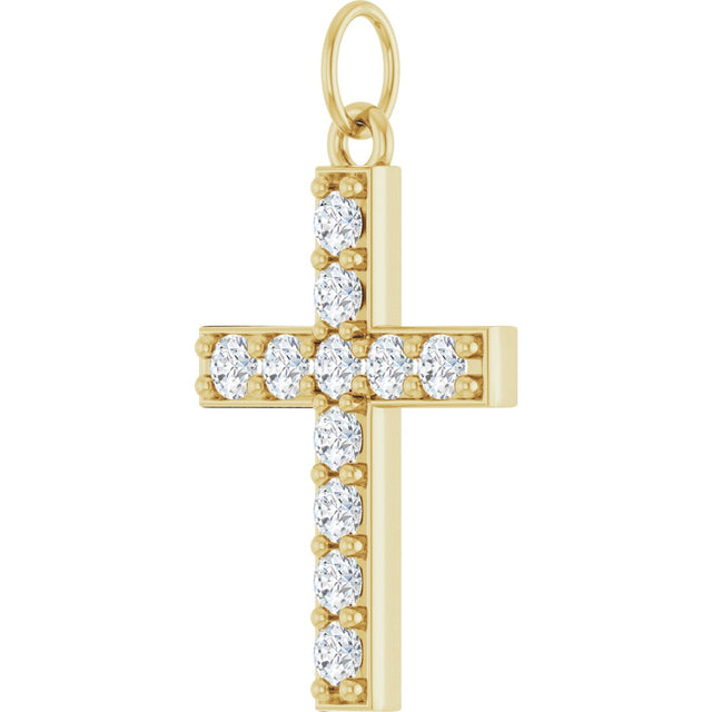 14K Gold Round Lab-Grown Diamond Accented Cross Pendant – 2mm Stones - Yellow Gold - view 3