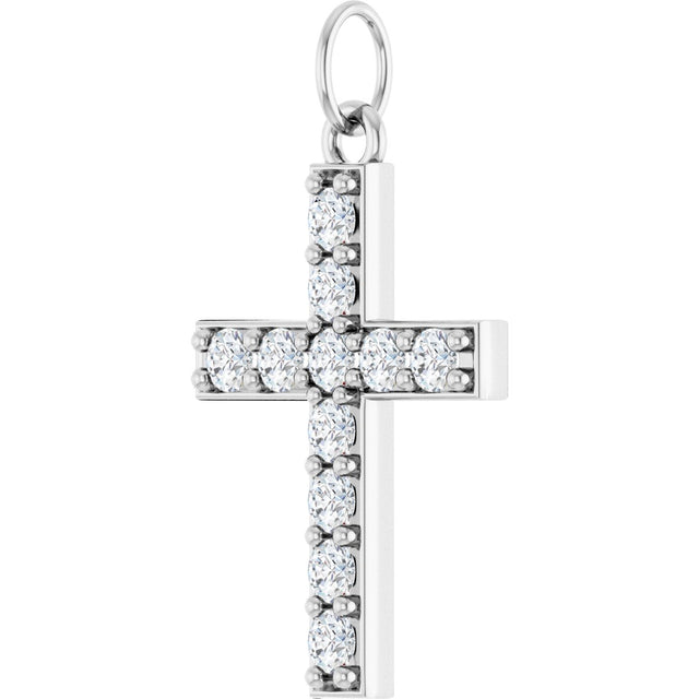14K Gold Round Lab-Grown Diamond Accented Cross Pendant – 2mm Stones - White Gold - view 3