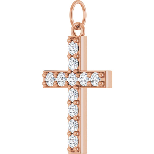 14K Gold Round Lab-Grown Diamond Accented Cross Pendant – 2mm Stones - Rose Gold - view 3