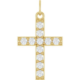14K Gold Round Lab-Grown Diamond Accented Cross Pendant – 2mm Stones - Yellow Gold