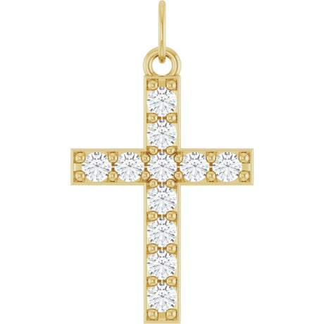 14K Gold Round Lab-Grown Diamond Accented Cross Pendant – 2mm Stones - Yellow Gold