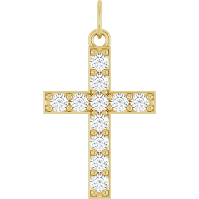 14K Gold Round Lab-Grown Diamond Accented Cross Pendant – 2mm Stones - Yellow Gold
