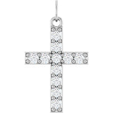 14K Gold Round Lab-Grown Diamond Accented Cross Pendant – 2mm Stones - White Gold