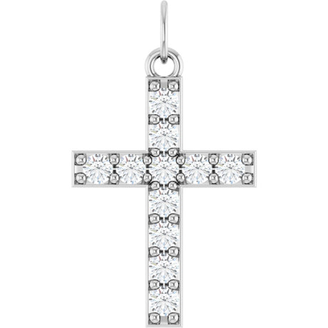 14K Gold Round Lab-Grown Diamond Accented Cross Pendant – 2mm Stones - White Gold