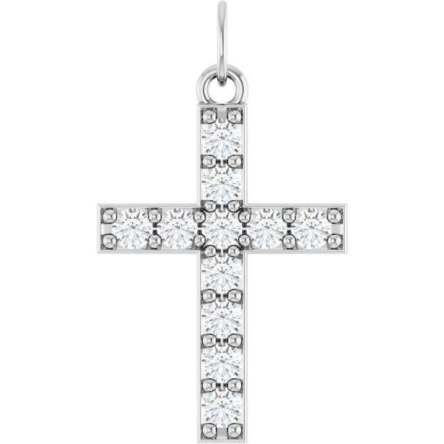 14K Gold Round Lab-Grown Diamond Accented Cross Pendant – 2mm Stones - White Gold