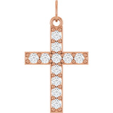 14K Gold Round Lab-Grown Diamond Accented Cross Pendant – 2mm Stones - Rose Gold