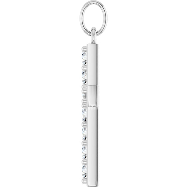 14K Gold Round Lab-Grown Diamond Accented Cross Pendant – 2mm Stones - White Gold - view 2