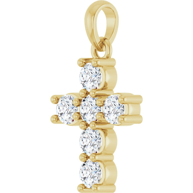 14K Gold Round Natural Diamond Accented Cross Necklace or Pendant – up to 1 1/2 CTW - Yellow Gold - view 5