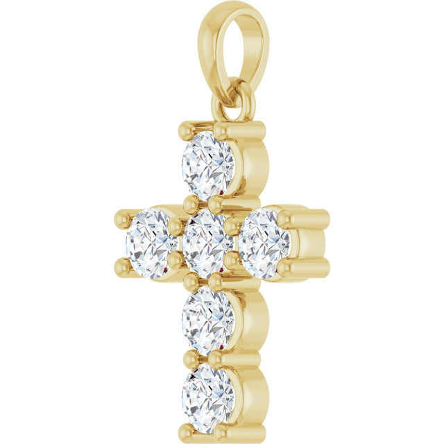 14K Gold Round Natural Diamond Accented Cross Necklace or Pendant – up to 1 1/2 CTW - Yellow Gold - view 5