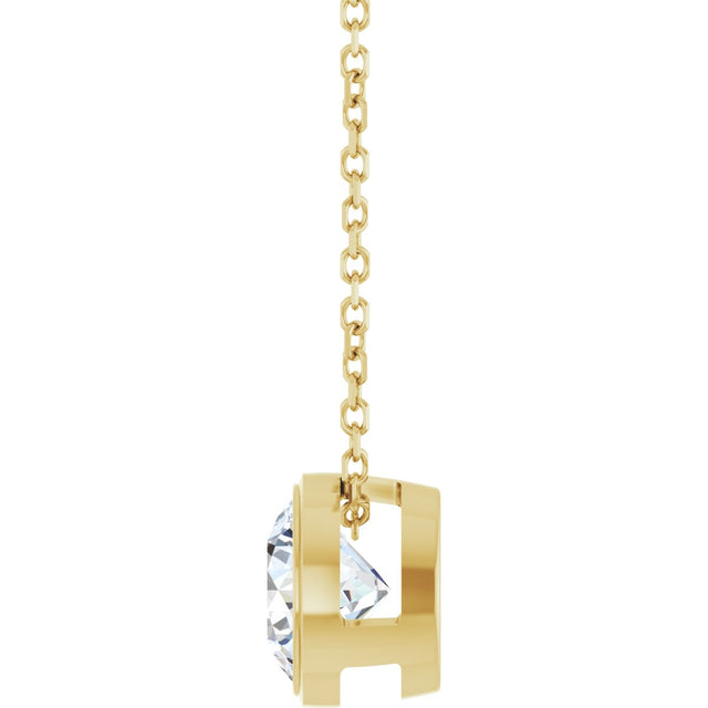 14K Gold Round Lab-Grown Diamond Solitaire Bezel-Set Necklace - Yellow Gold - view 6