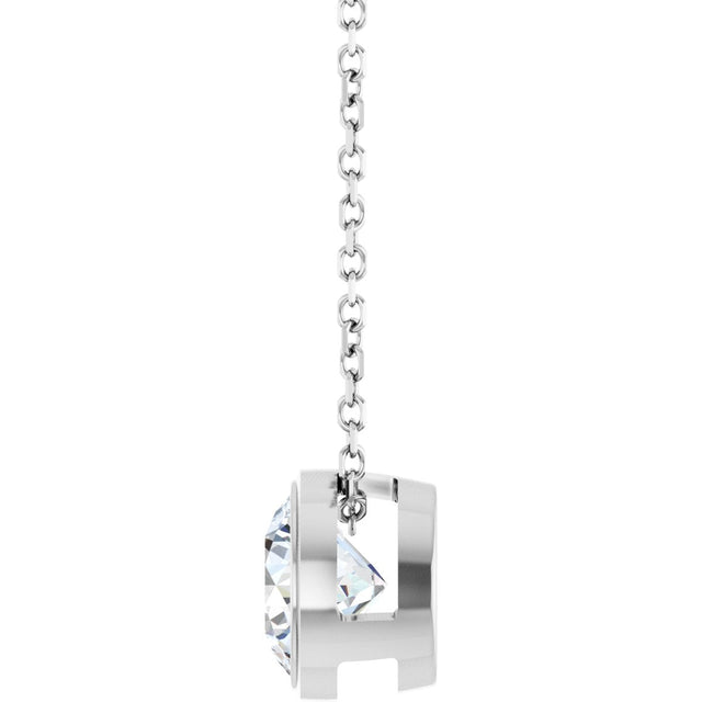14K Gold Round Lab-Grown Diamond Solitaire Bezel-Set Necklace - White Gold - view 6
