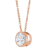 14K Gold Round Lab-Grown Diamond Solitaire Bezel-Set Necklace - Rose Gold - view 5