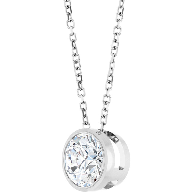 14K Gold Round Lab-Grown Diamond Solitaire Bezel-Set Necklace - White Gold - view 5
