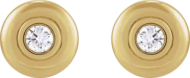 14K Gold Round Natural Diamond Bezel-Set Puffed Stud Earrings - Yellow Gold - view 4