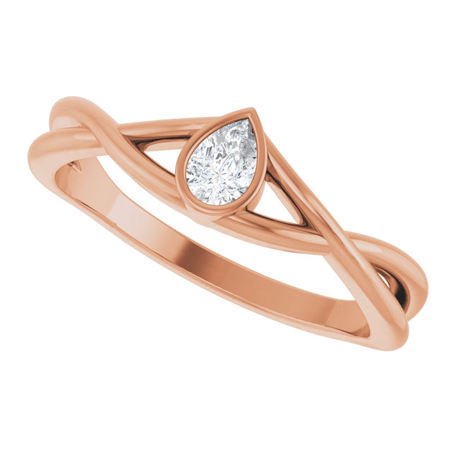 14K Gold Pear Natural Diamond Bezel-Set Criss-Cross Solitaire Ring - Rose Gold - view 10
