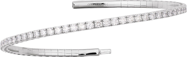 14K Gold Round Natural Diamond Half Accented Flexible Bangle Bracelet - White Gold - view 5