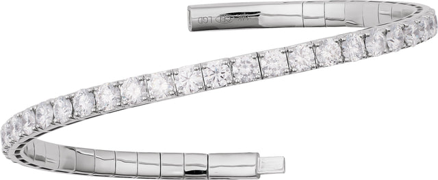 14K Gold Round Natural Diamond Half Accented Flexible Bangle Bracelet - White Gold - view 5