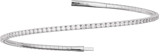 14K Gold Round Lab-Grown Diamond Fully Accented Flexible Bangle Bracelet - White Gold - view 5
