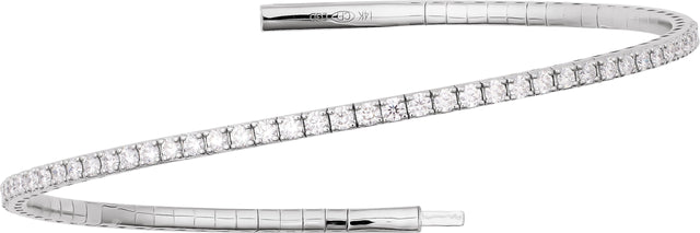 14K Gold Round Lab-Grown Diamond Fully Accented Flexible Bangle Bracelet - White Gold - view 6