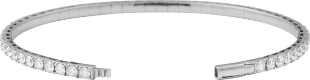 14K Gold Round Lab-Grown Diamond Fully Accented Flexible Bangle Bracelet - White Gold - view 8