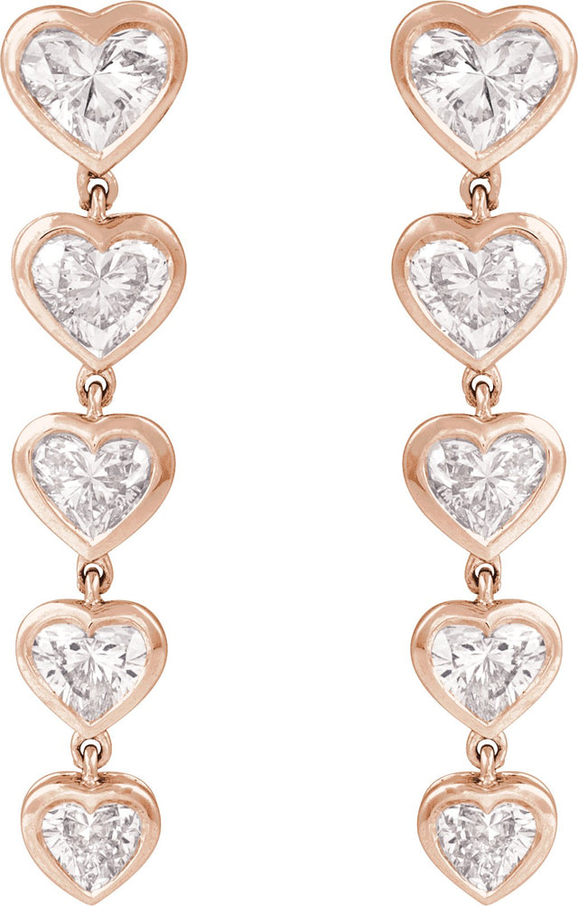 14K Gold Lab-Grown Diamond Heart Earrings - Rose Gold - view 2