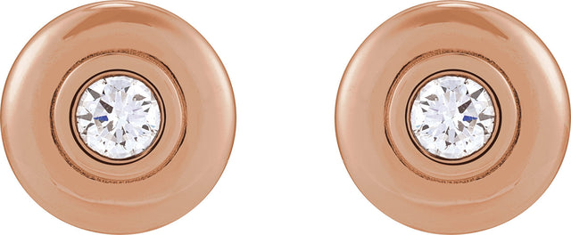 14K Gold Round Natural Diamond Bezel-Set Puffed Stud Earrings - Rose Gold - view 4