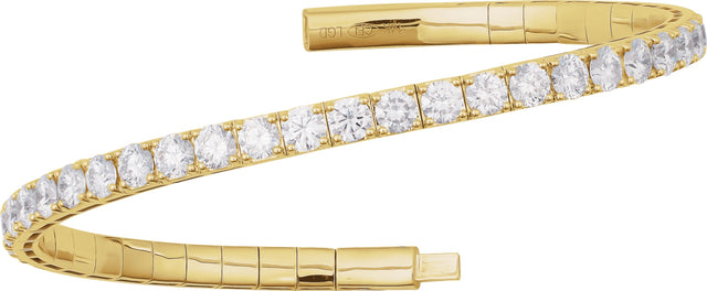 14K Gold Round Lab-Grown Diamond Half Accented Flexible Bangle Bracelet - Yellow Gold - view 5