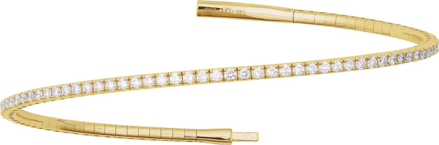14K Gold Round Lab-Grown Diamond Fully Accented Flexible Bangle Bracelet - Yellow Gold - view 5