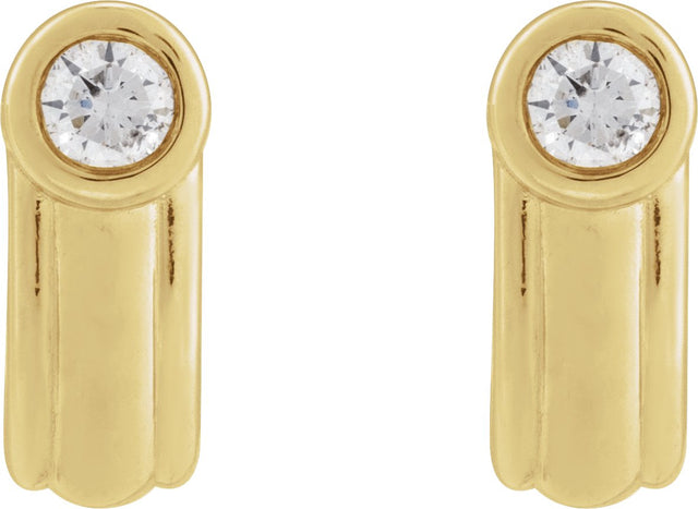 14K Gold Round Natural Diamond Solitaire J-Hoop Earrings - Yellow Gold - view 4