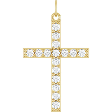14K Gold Round Lab-Grown Diamond Accented Cross Pendant – 2mm Stones - Yellow Gold