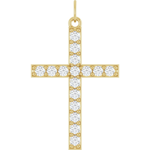 14K Gold Round Lab-Grown Diamond Accented Cross Pendant – 2mm Stones - Yellow Gold