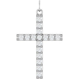 14K Gold Round Lab-Grown Diamond Accented Cross Pendant – 2mm Stones - White Gold