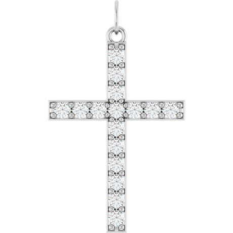 14K Gold Round Lab-Grown Diamond Accented Cross Pendant – 2mm Stones - White Gold