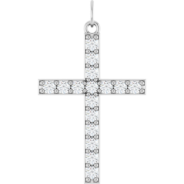 14K Gold Round Lab-Grown Diamond Accented Cross Pendant – 2mm Stones - White Gold