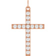 14K Gold Round Lab-Grown Diamond Accented Cross Pendant – 2mm Stones - Rose Gold
