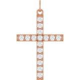 14K Gold Round Lab-Grown Diamond Accented Cross Pendant – 2mm Stones - Rose Gold