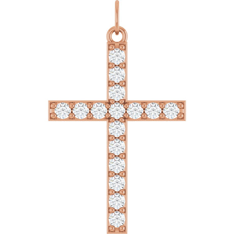 14K Gold Round Lab-Grown Diamond Accented Cross Pendant – 2mm Stones - Rose Gold