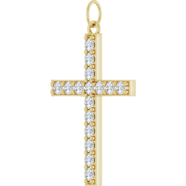 14K Gold Round Lab-Grown Diamond Accented Cross Pendant – 2mm Stones - Yellow Gold - view 2
