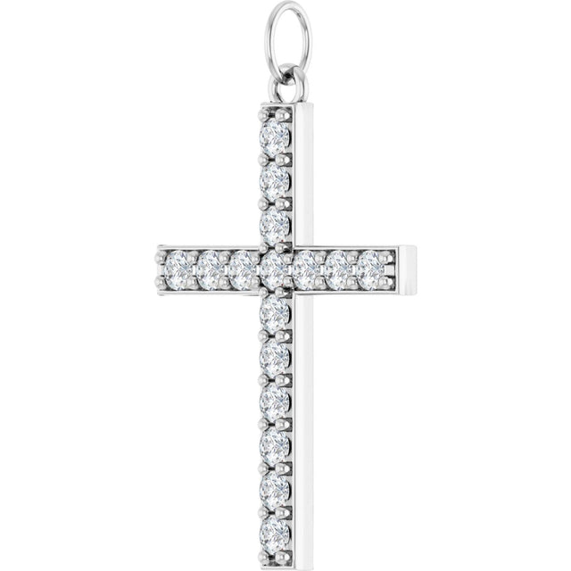 14K Gold Round Lab-Grown Diamond Accented Cross Pendant – 2mm Stones - White Gold - view 2