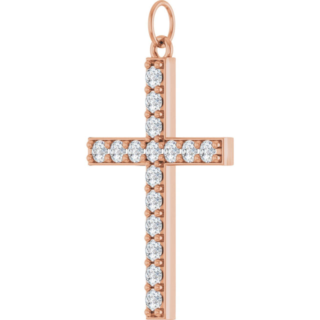 14K Gold Round Lab-Grown Diamond Accented Cross Pendant – 2mm Stones - Rose Gold - view 2