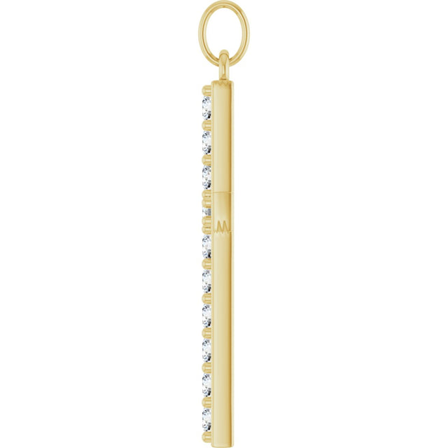 14K Gold Round Lab-Grown Diamond Accented Cross Pendant – 2mm Stones - Yellow Gold - view 3
